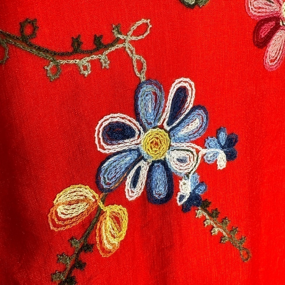 Ann & Rose Boho Embroidered Red Floral 3/4 Puff Sleeve Tunic Top Blouse Size 1X - Picture 4 of 10